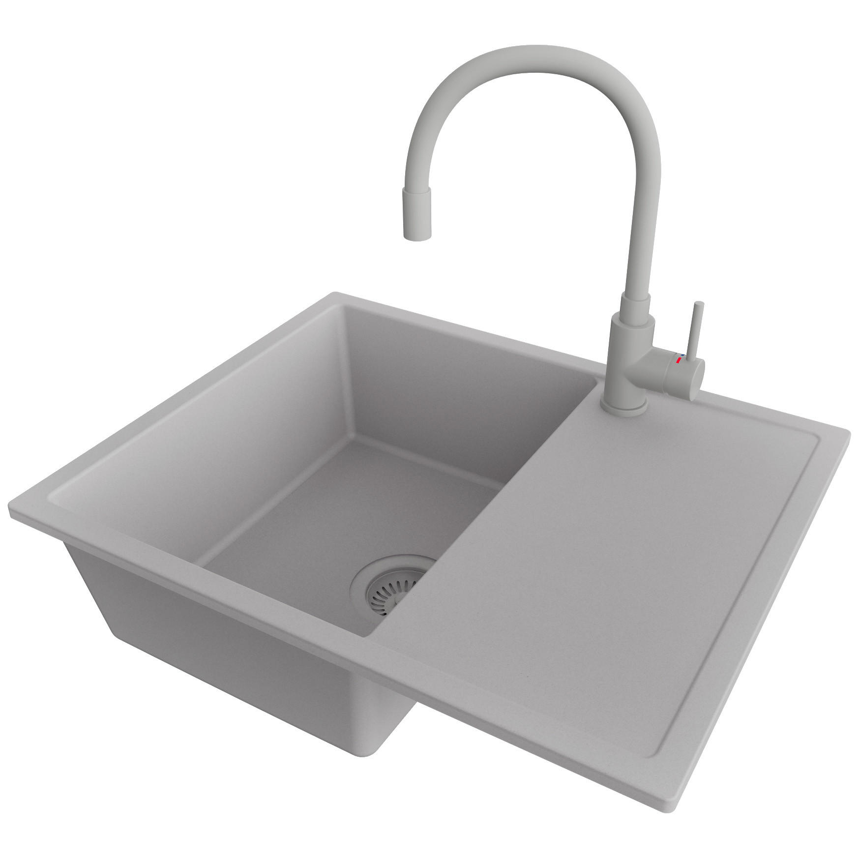 GRANITSPÜLE Ibiza, 2-er set Grau 62/50 cm 1 Becken + Küchenarmatur 38/14 cm + Ablauf-Set ab 45er Unterschrank - Grau, Kunststoff (62/19/50cm) - Primagran
