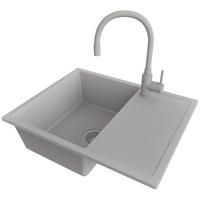 GRANITSPÜLE Ibiza, 2-er set Grau 62/50 cm 1 Becken + Küchenarmatur 38/14 cm + Ablauf-Set ab 45er Unterschrank - Grau, Kunststoff (62/19/50cm) - Primagran