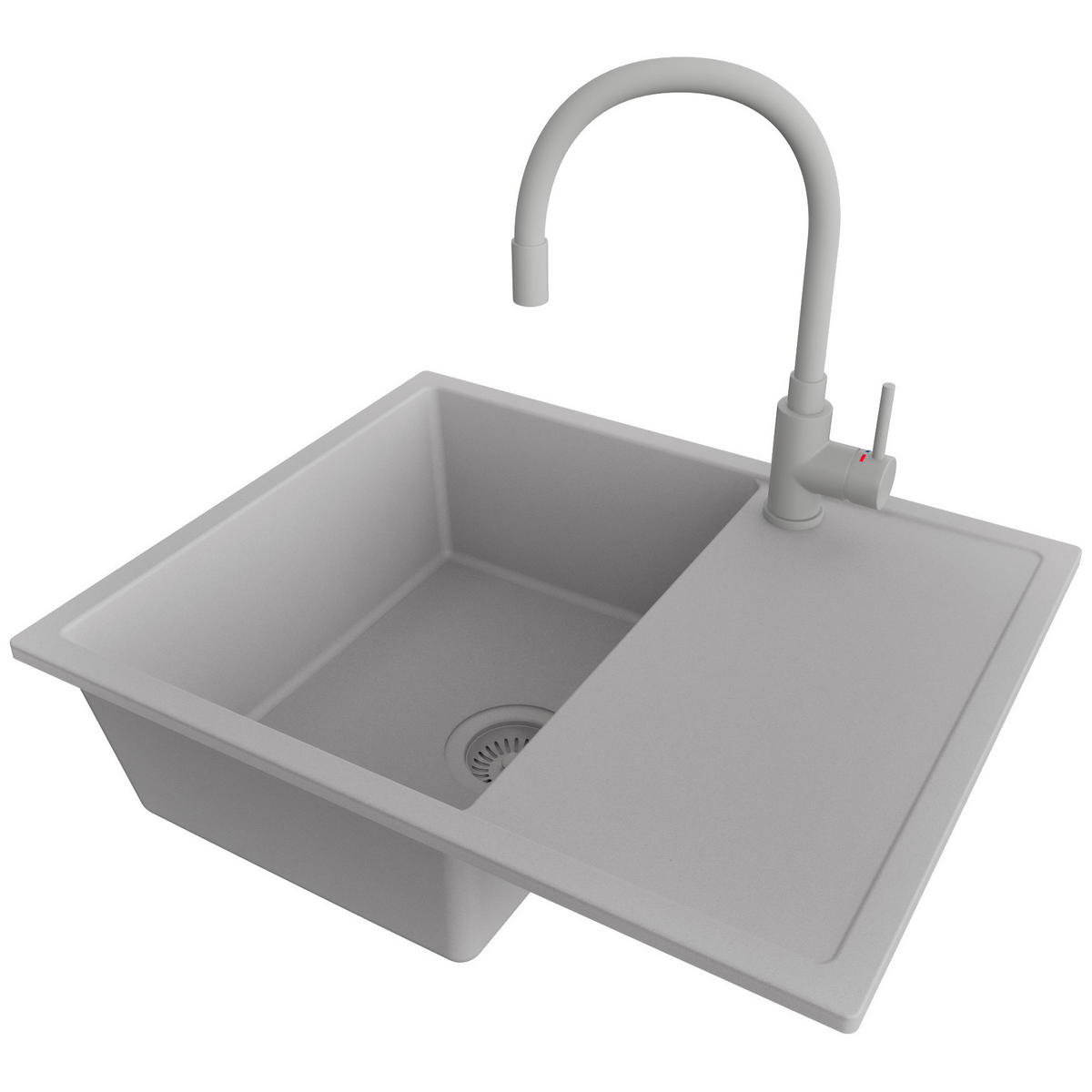 GRANITSPÜLE Ibiza, 2-er set Grau 62/50 cm 1 Becken + Küchenarmatur 38/14 cm + Ablauf-Set ab 45er Unterschrank - Grau, Kunststoff (62/19/50cm) - Primagran