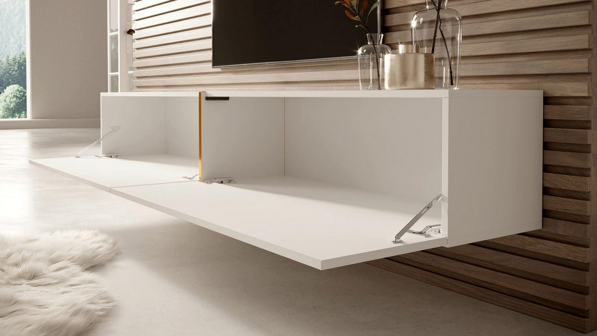 TV stolek Bisira bílý / zlatý 200/30/32 cm - bílá, kompozitní dřevo (200/30/31.6cm) - Selsey