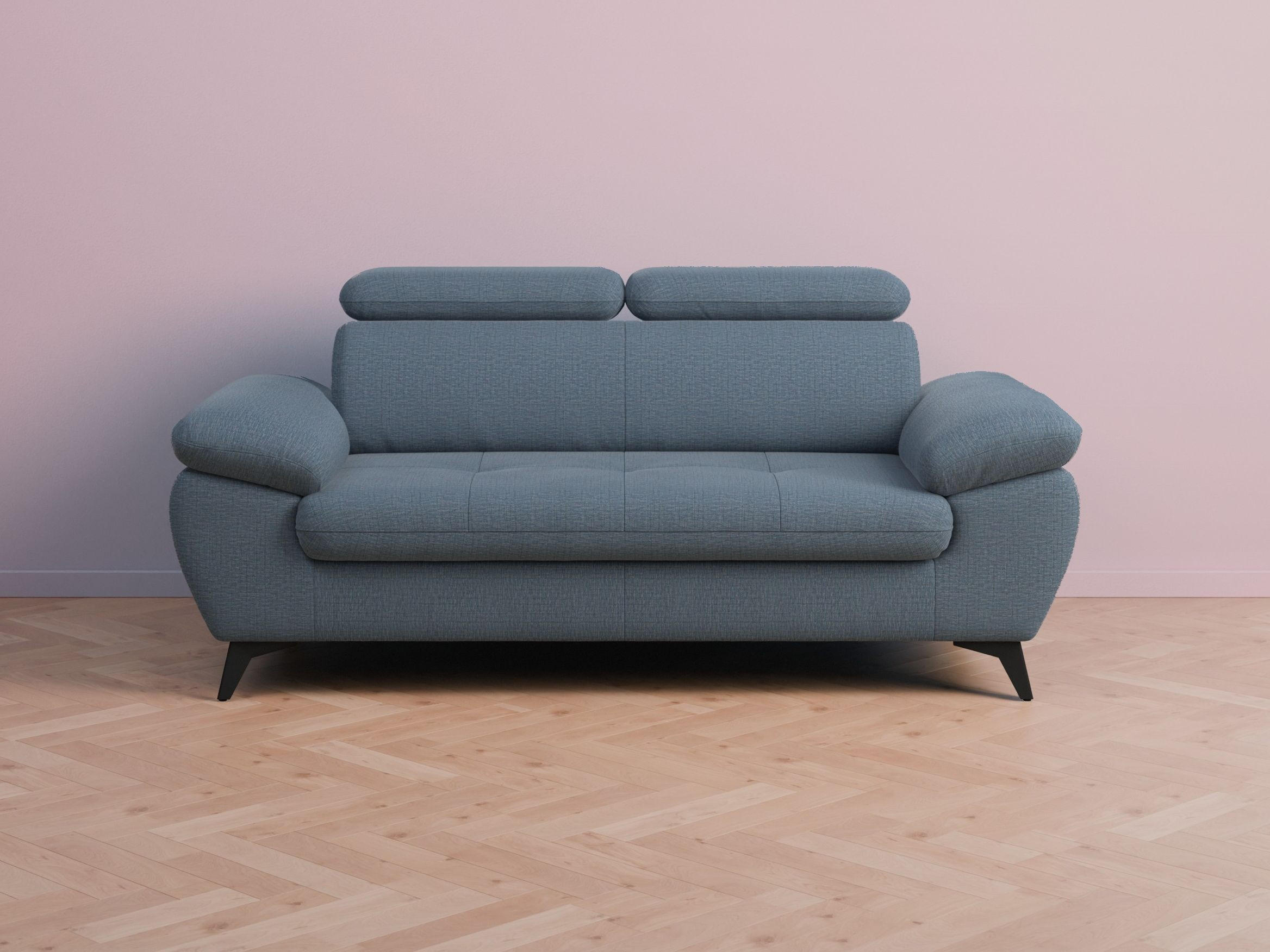 2,5-SITZER Karlstad Chenille Blau verstell. Kopfstützen B 194 cm - Blaugrau, Kunststoff/Textil (194/84/100cm) - foamnova