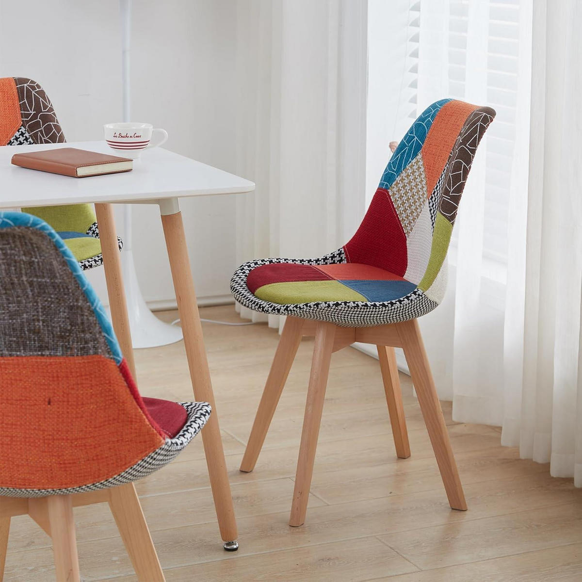 ESSZIMMERSTUHL 2er-Set Patchwork Stoff Massivholzbeine Rot - Multicolor, Textil (41/83.5/42cm)