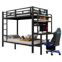 ETAGENBETT 90/200 cm aus Metall mit Schreibtisch, LED-Lichtleiste, Schwarz - Schwarz, Metall (90/200cm) - OKMYHOME