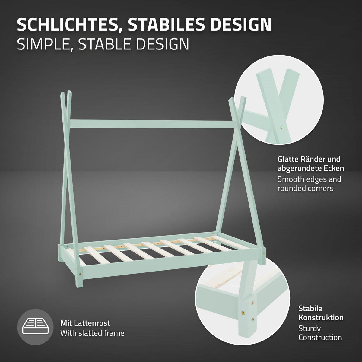 KINDERBETT Tipi mit Matratze 80x160 cm Mint - Grün, Holz (80/160cm) - ML-DESIGN