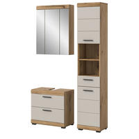 BADMÖBEL Set 3-teilig in Sand Kaschmir und Evoke Eiche Badkombination 112 x 191 cm Shawn - Kaschmir/Eichefarben, Glas/Holzwerkstoff (112/191/34cm) - Inn.Furn
