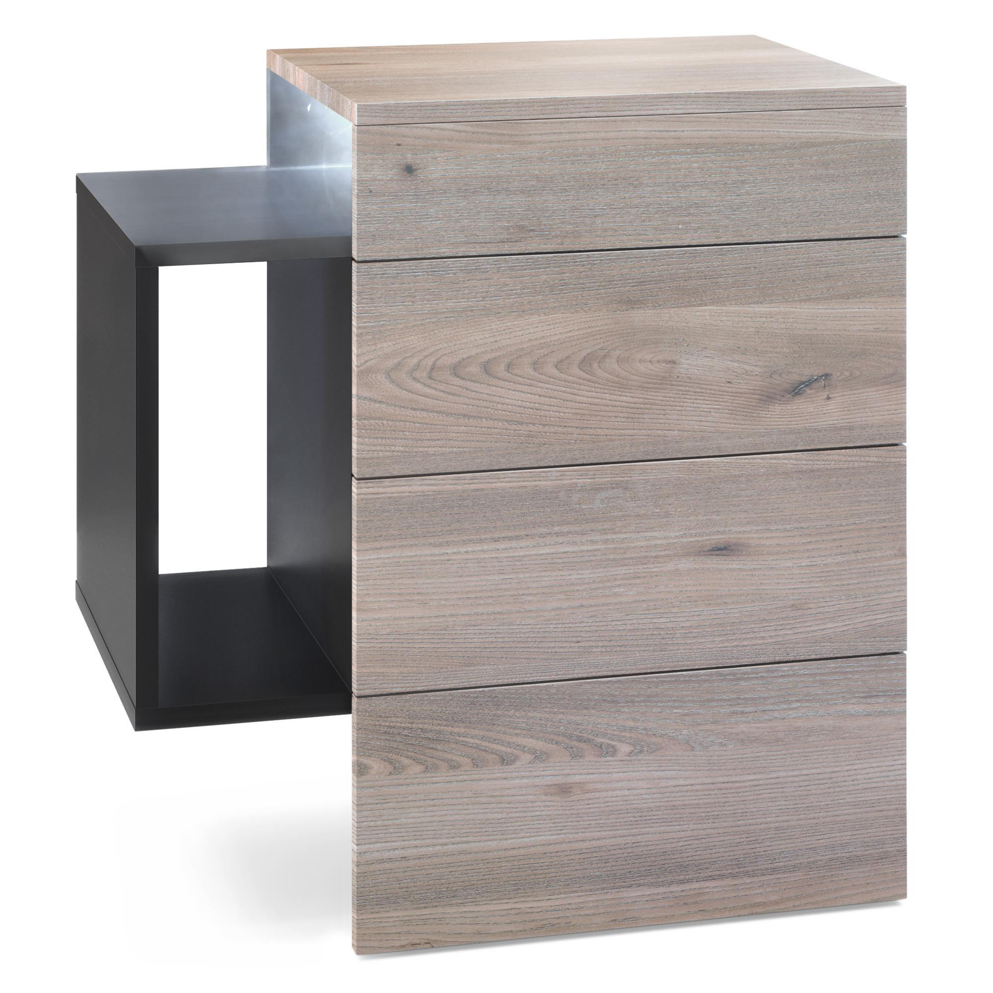 NACHTTISCH Queens Front in Eiche Nordic - Silbereichenfarben, Holzwerkstoff (60/63/36cm) - Vladon