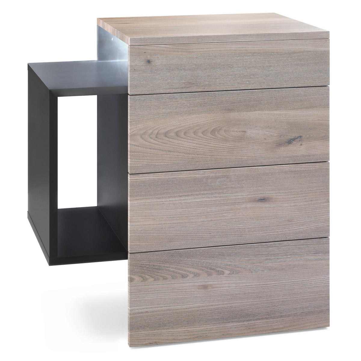 NACHTTISCH Queens Front in Eiche Nordic - Silbereichenfarben, Holzwerkstoff (60/63/36cm) - Vladon