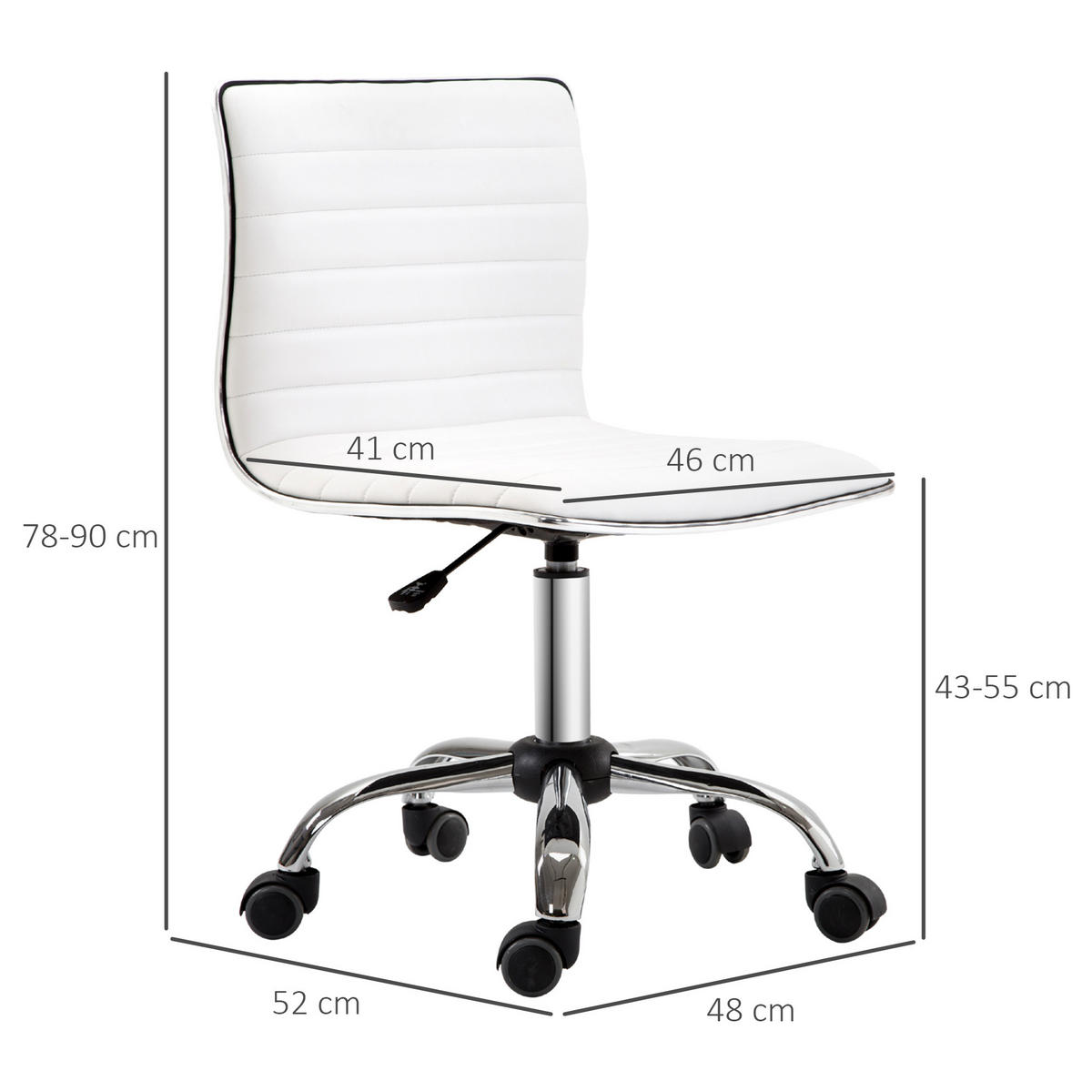 STUHL, höhenverstellbar 43-55 cm, Bonded Leather, 48/52/78-90 cm, weiß - Weiß, Kunststoff (52/90/48cm) - Redom