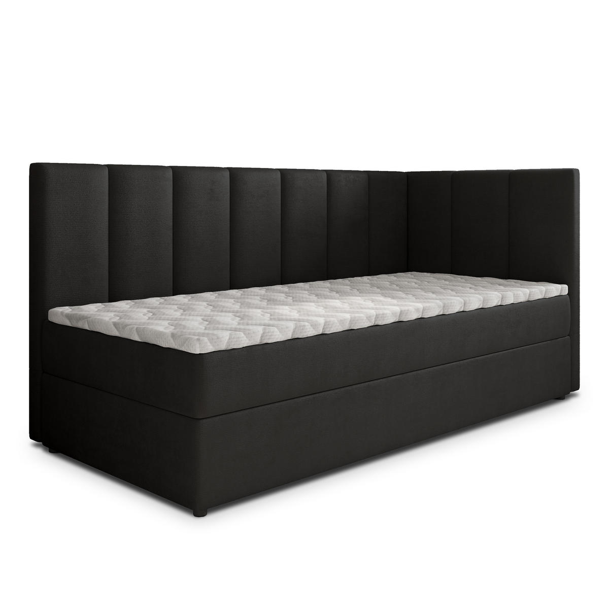 BOXBETT BEVE 80x200 cm mit Matratze und Topper, H2+H3 - Schwarz - Schwarz, Holz (80/200cm) - MASSENO