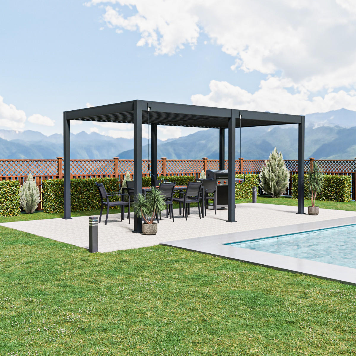 PERGOLA Terrassenüberdachung Trumpf | Alu-Stahl Pavillon | 3 x 5,3 M | anthrazit | Pergola - Anthrazit, Metall (530/255/300cm) - PergoLine