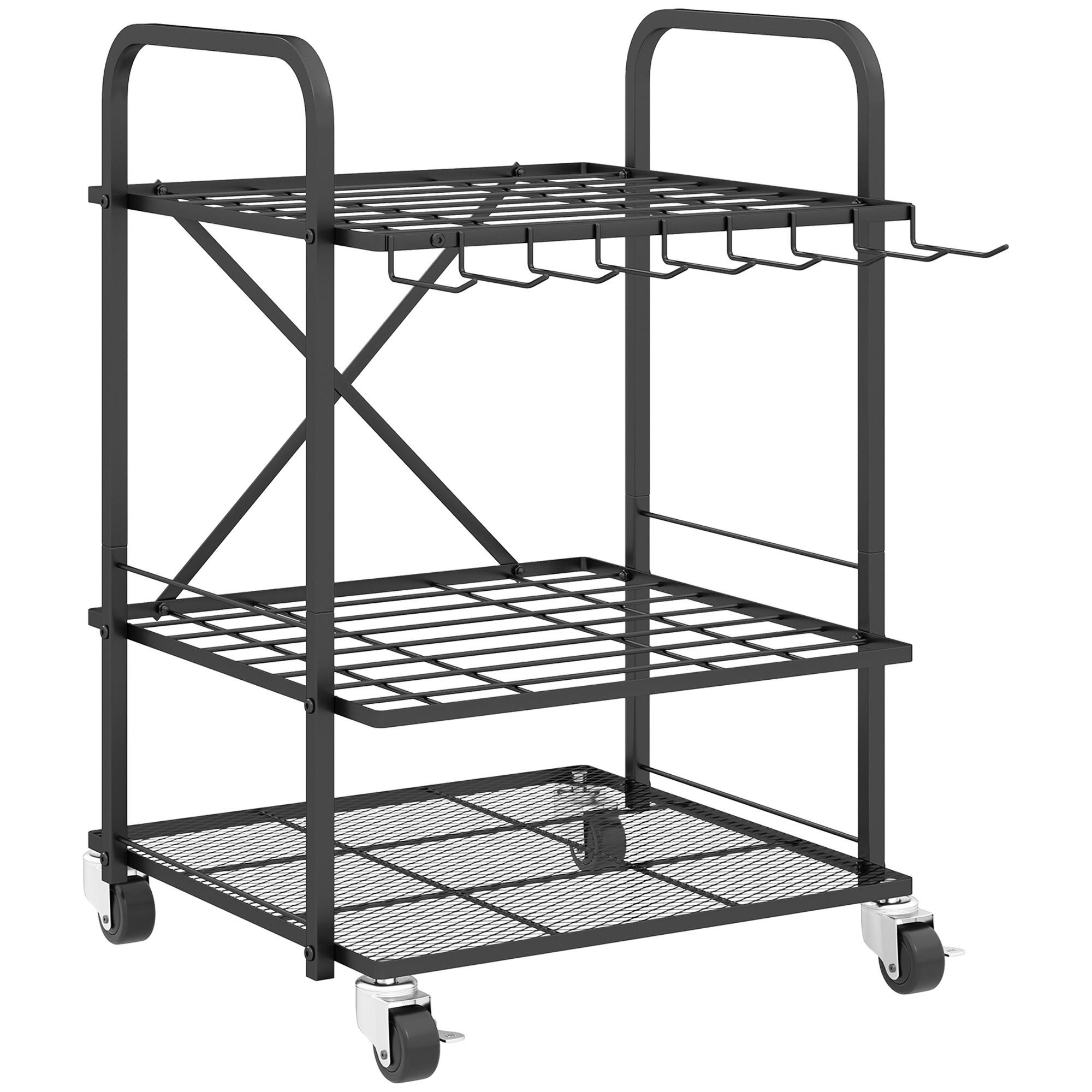 GARTENREGAL DE-13808 mit Rollen und 40 Fächern Schwarz - Schwarz, Metall (48/70/57cm) - ComfortXL