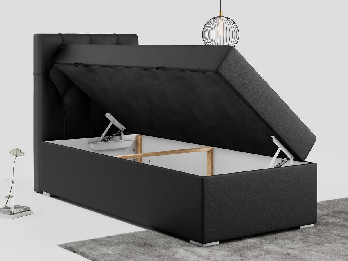 BOXBETT ALDA 90/200 Schwarz Kunstleder - H4 - Links Seite - Schwarz, Holz/Textil (90/200cm) - MKS