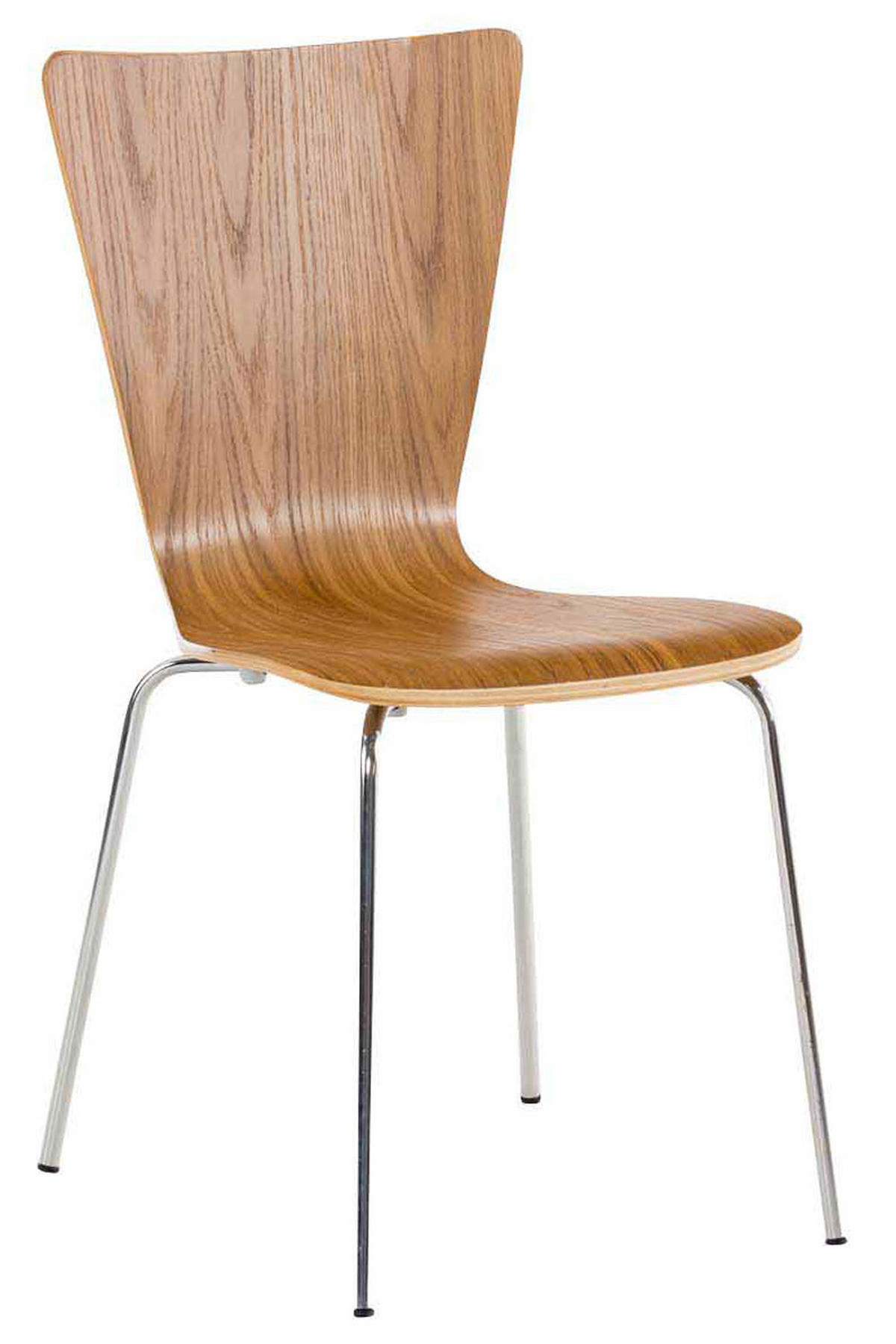 BESUCHERSTUHL Jaron mit Holzsitz und Metallgestell, Farbe: Eiche - Chromfarben/Eichefarben, Holz/Metall (43/84/50cm) - TPFLiving