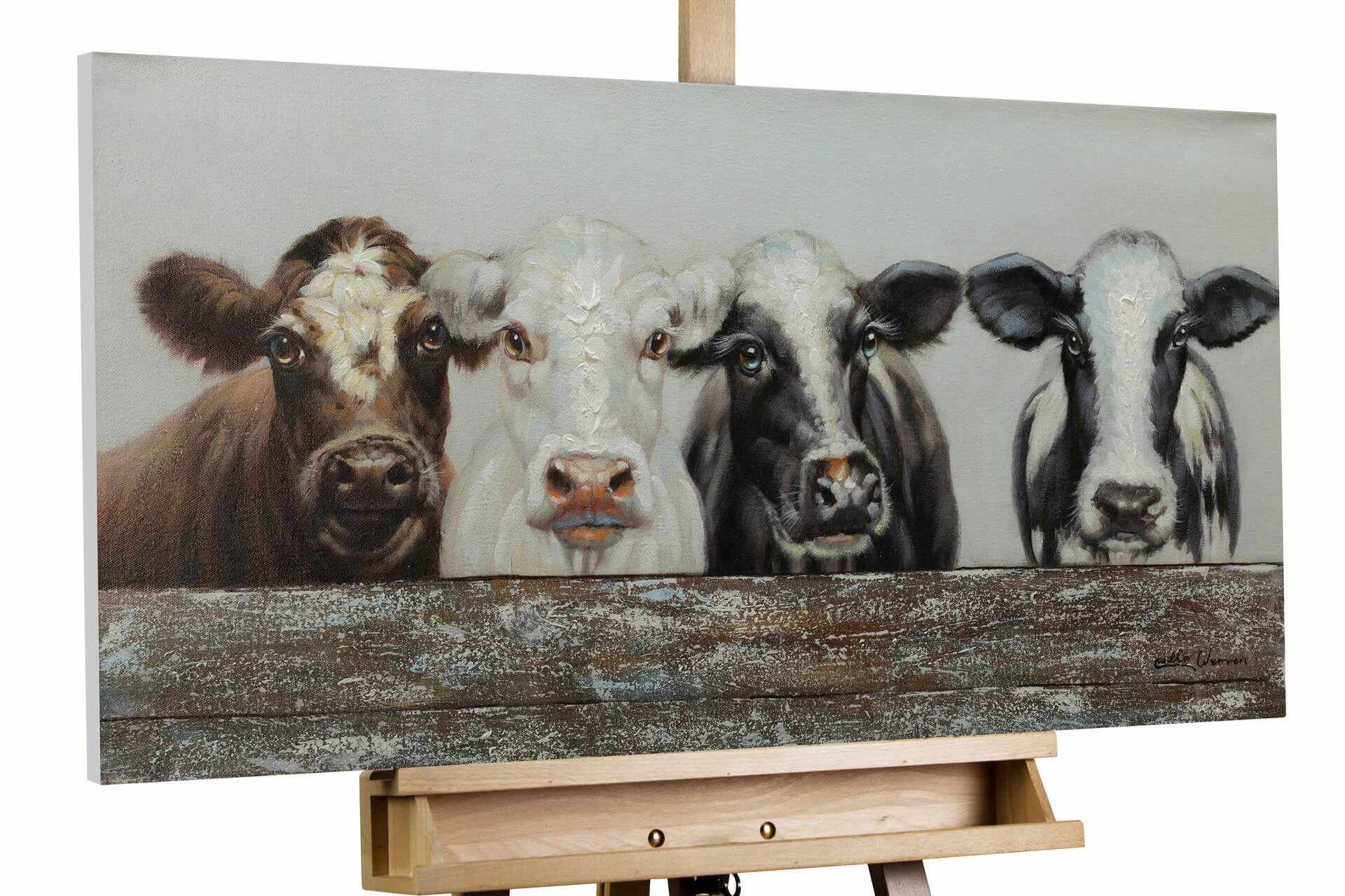 ÖLGEMÄLDE 100/50 cm - Schwarz/Weiß, Holz/Textil (1.5/50cm) - KUNSTLOFT