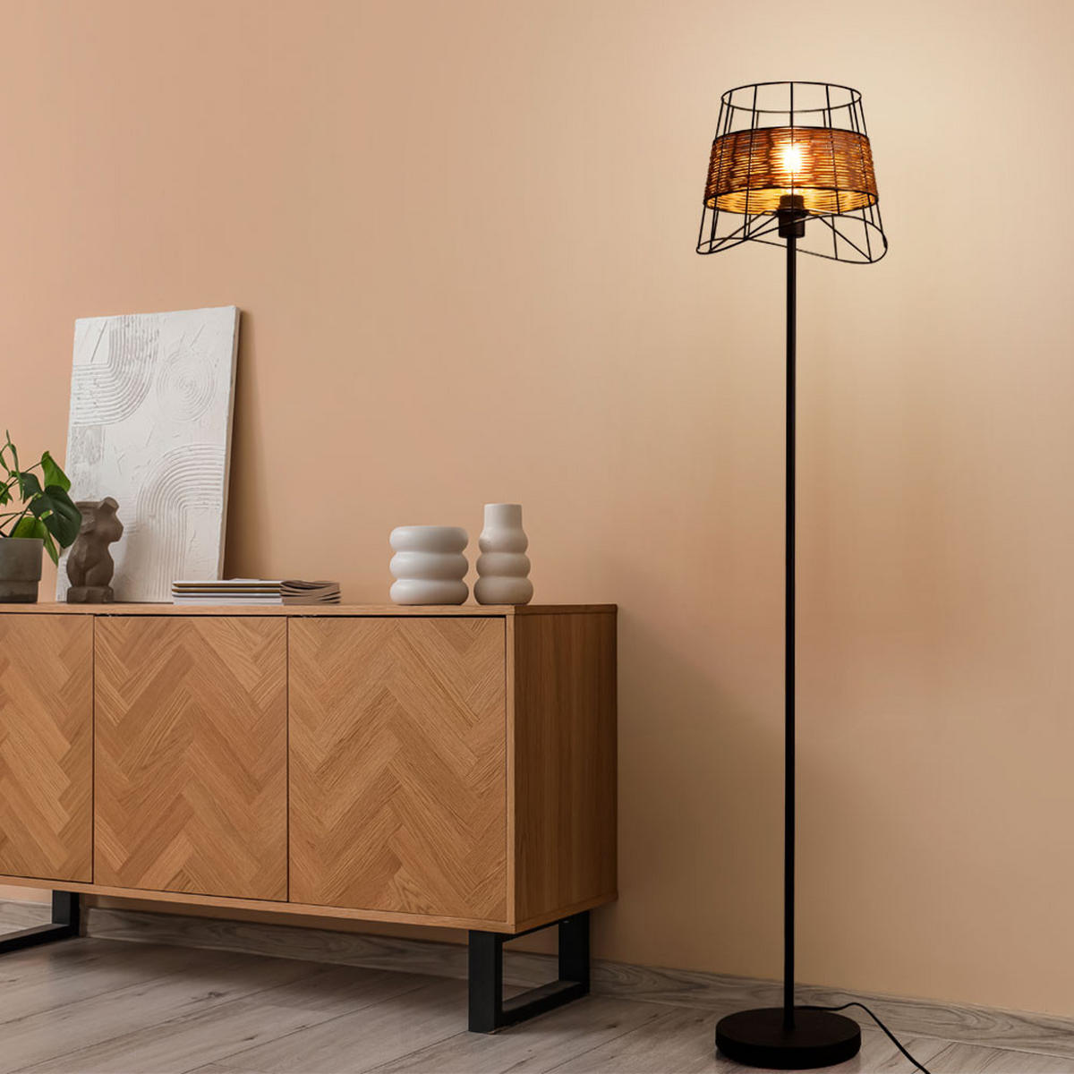 LED STEHLEUCHTE Metall Braun Käfig-Design - Braun, Metall (30/30/154cm) - Nowa