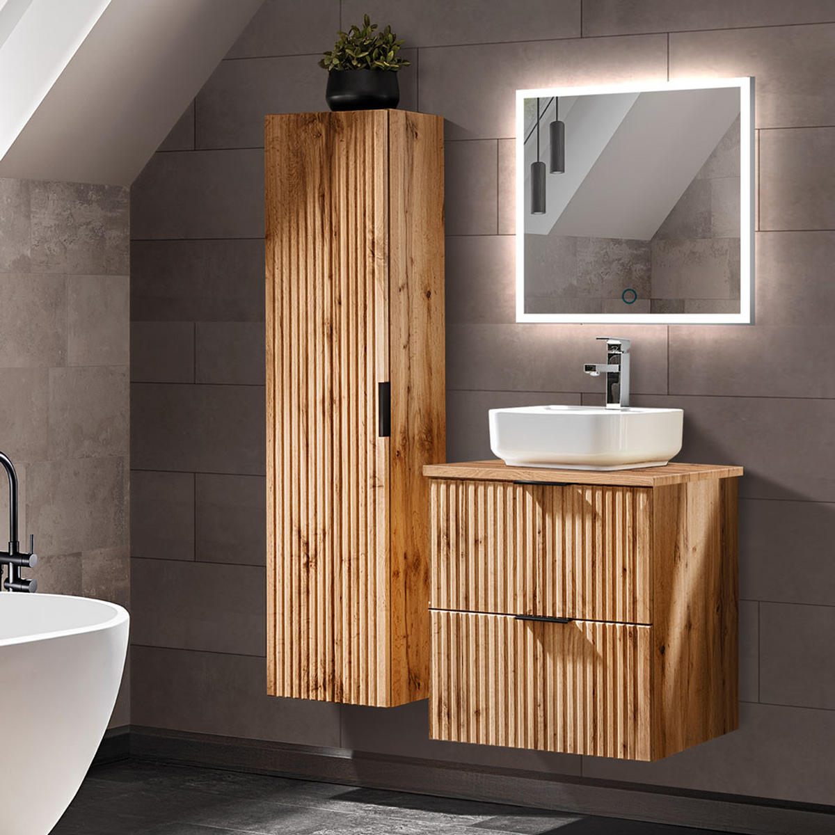 BADMÖBEL-SET 3-TLG. Adelaide-56 - Braun, Holzwerkstoff (110/200/47cm) - Lomado