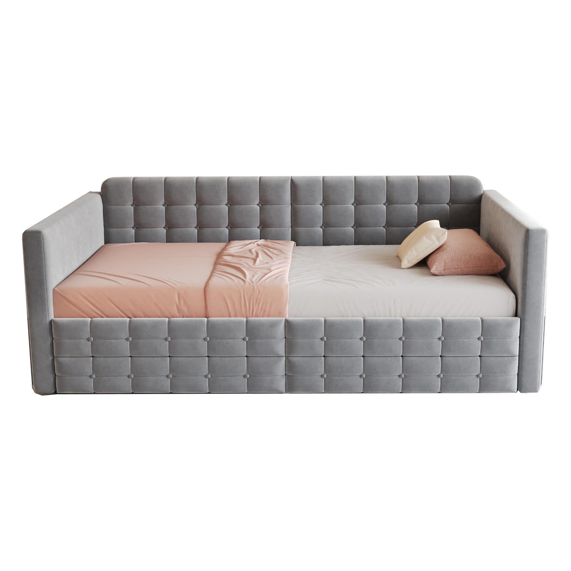 SCHLAFSOFA 90/190 cm in Grau Samt mit 2 Schubladen und Seitentaschen - Grau, Holzwerkstoff/Textil (90/190cm) - WISHDOR