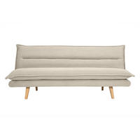 SCHLAFSOFA für 3 Personen in beige strukturiertem Samt-Effekt-Stoff und hellem Holz BINGO - Beige, Textil (91.5/85.5/188cm) - Miliboo