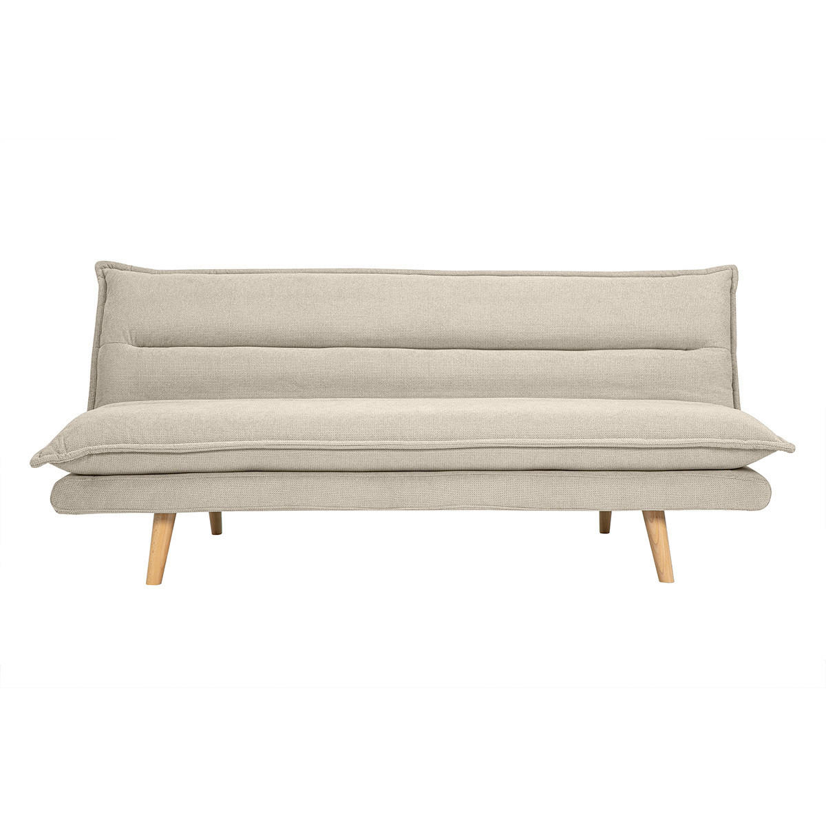 SCHLAFSOFA für 3 Personen in beige strukturiertem Samt-Effekt-Stoff und hellem Holz BINGO - Beige, Textil (91.5/85.5/188cm) - Miliboo
