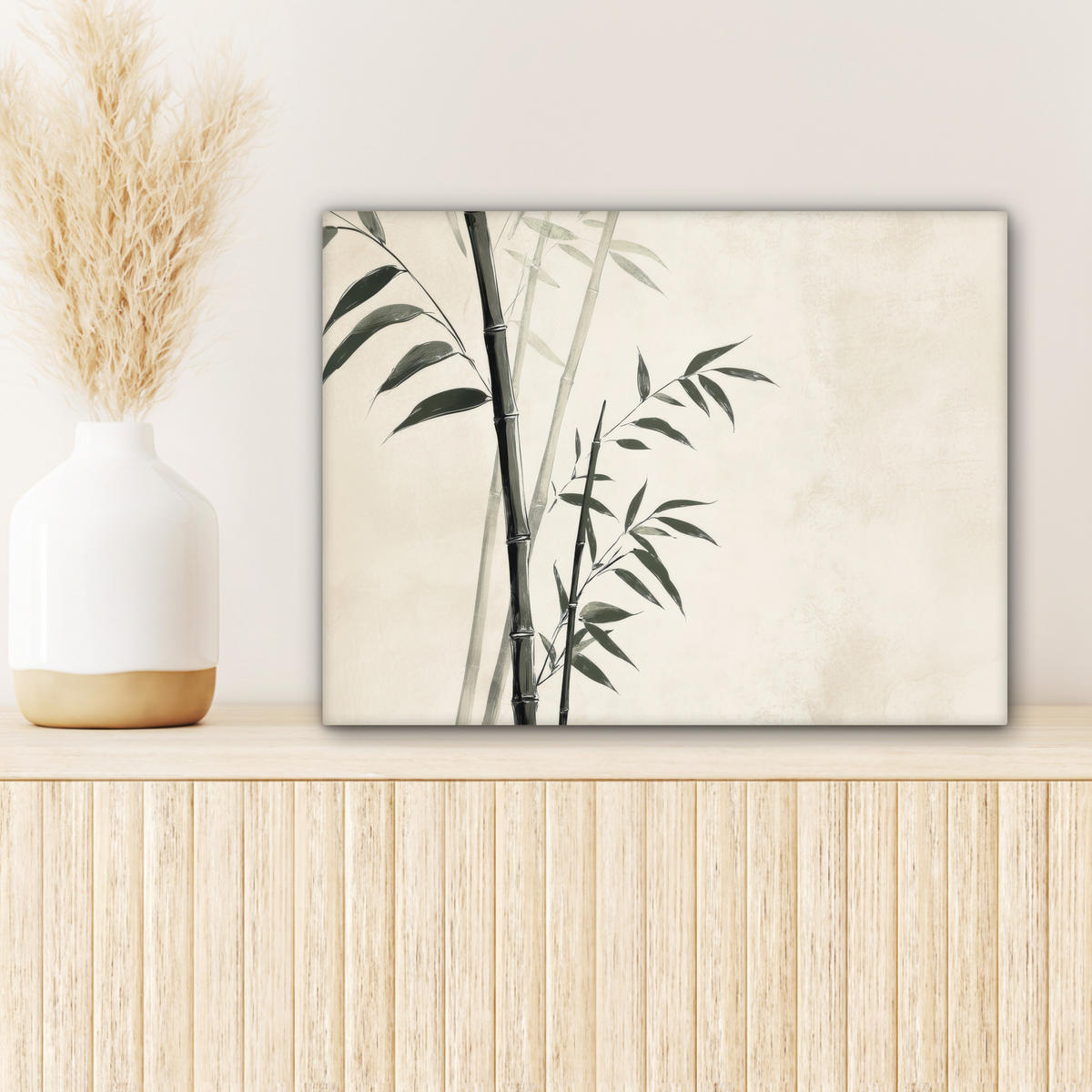 LEINWANDBILD Japandi - Bambus - Beige 40x30 cm - Eukalyptusholzfarben, Textil (40/30cm) - MuchoWow