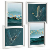 BILDER SET 4er Set - 50x50 cm & 40x60 cm Weißer Rahmen - Abstrakte Landschaften von Vogelwellen - Weiß, Kunststoff (50/50cm) - TULUP