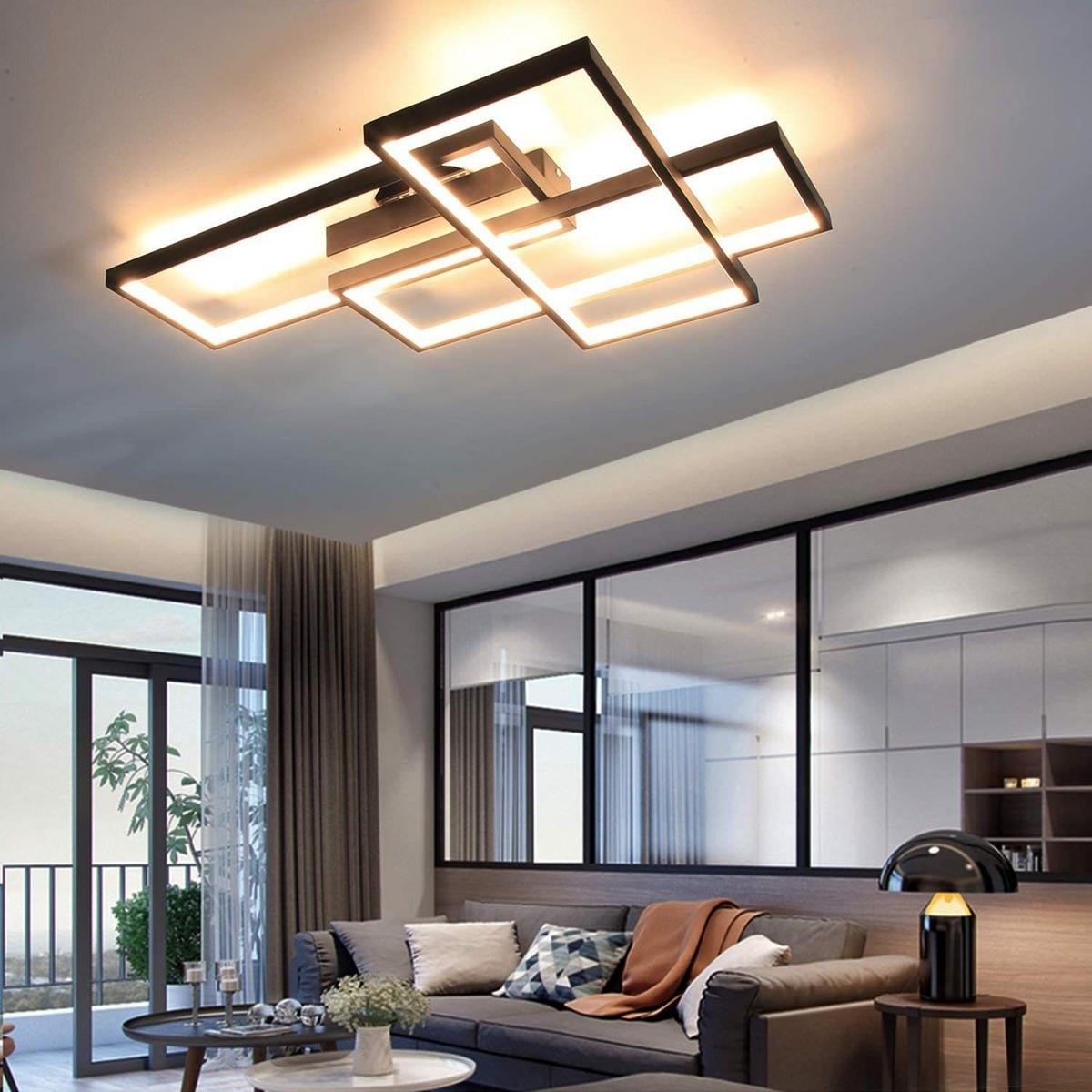 LED-DECKENLEUCHTE Berthold 67/47/9.7 cm - Schwarz, Metall (67/47/9.7cm) - Nettlife