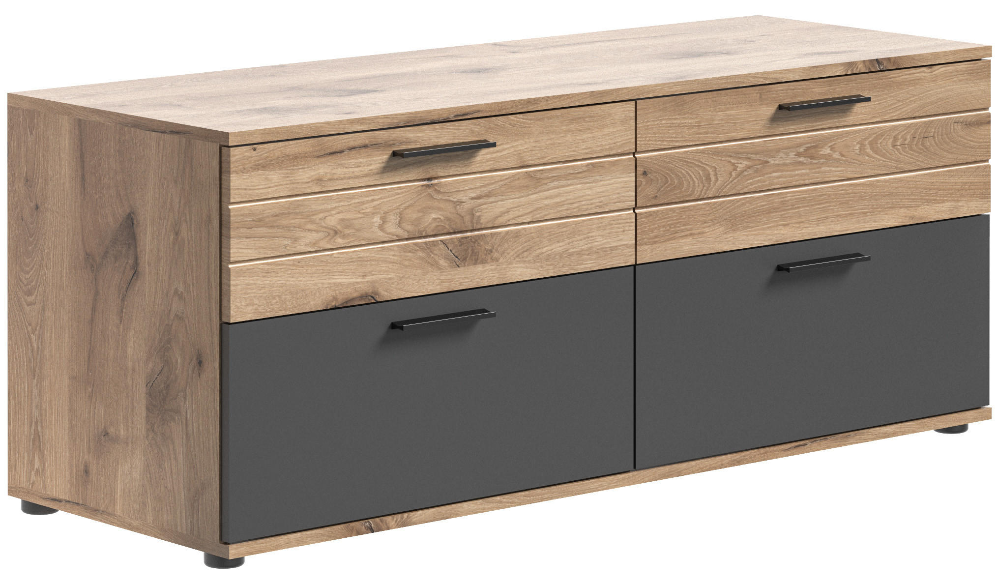 LOWBOARD MASON (B/H/T: ca. 130/53/47 cm) in Nox Oak Nachbildung/Basalt grau - Eichefarben, Holzwerkstoff (130/53/47cm)