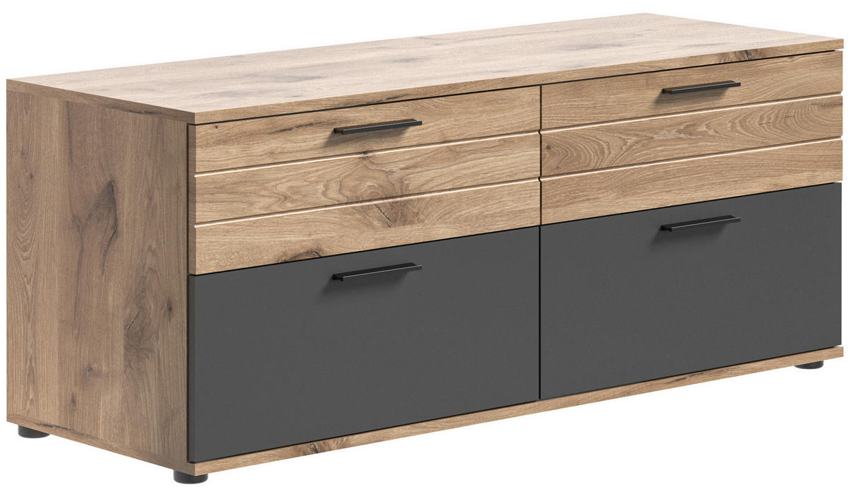 LOWBOARD MASON (B/H/T: ca. 130/53/47 cm) in Nox Oak Nachbildung/Basalt grau - Eichefarben, Holzwerkstoff (130/53/47cm)