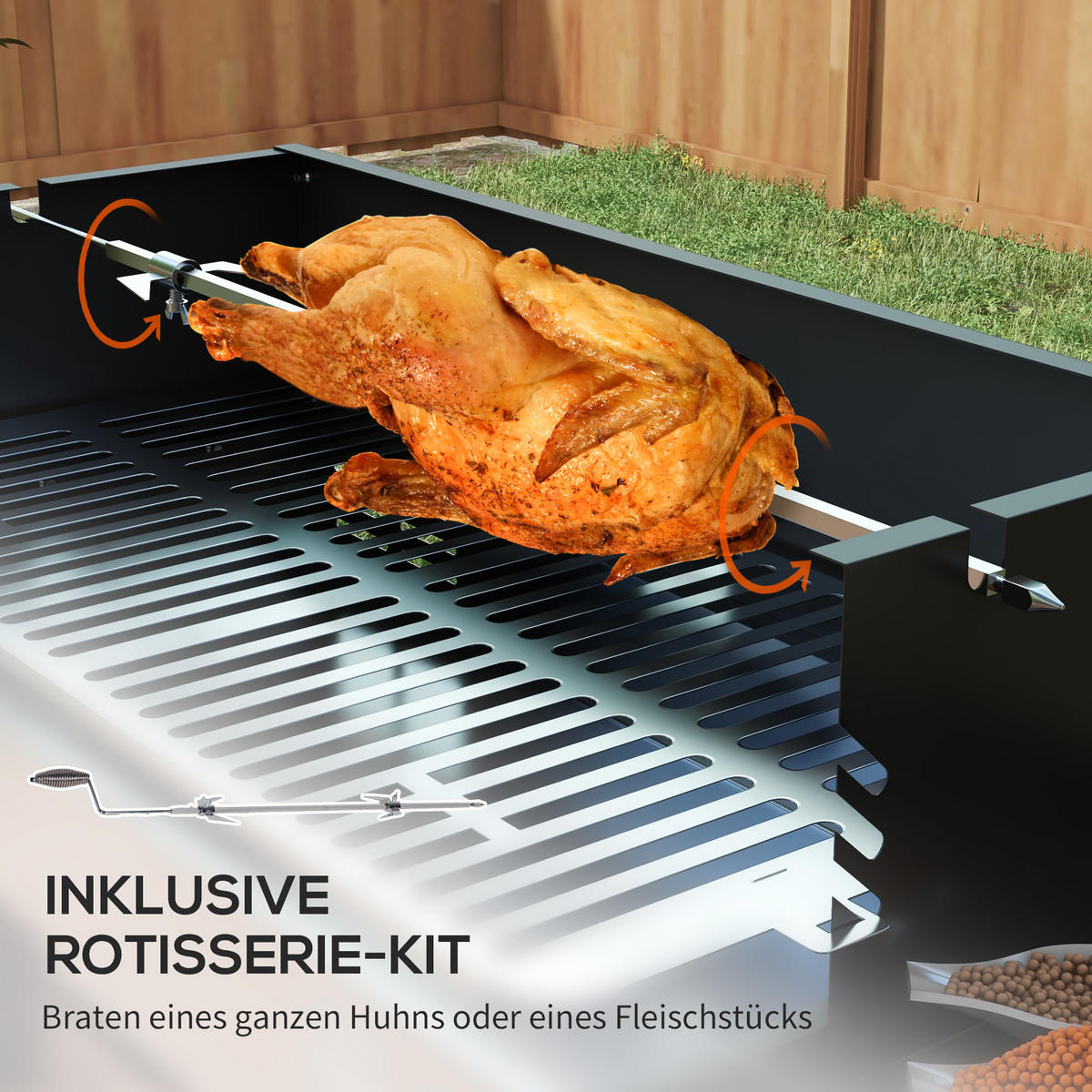 HOLZKOHLEGRILL - Schwarz, Metall (32/90/118cm) - Outsunny