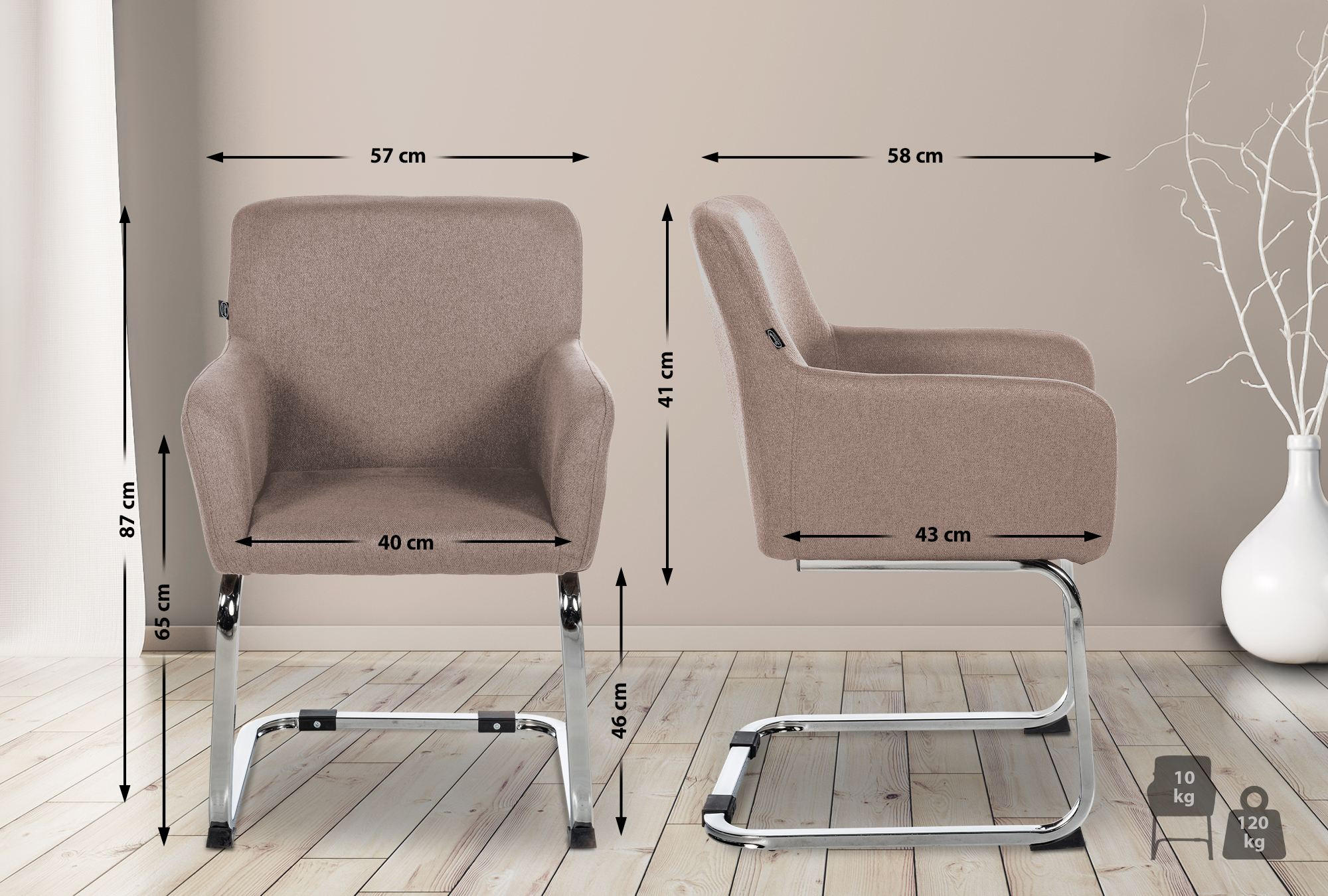 STUHL Pukki Stoff taupe - Grau, Metall (57/87/58cm) - TPFLiving