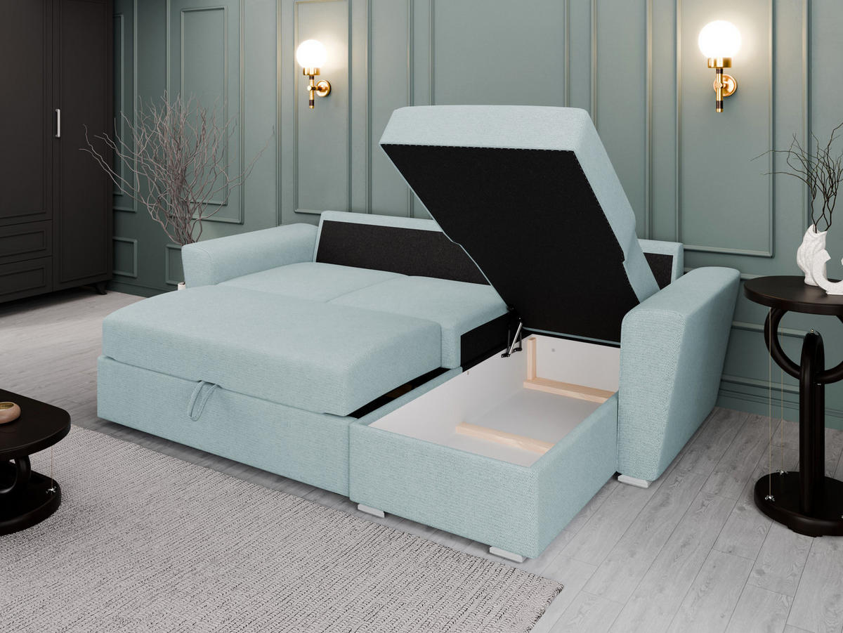 ECKSOFA Bellano Ecksofa L-Form - links oder rechts montierbar, blau - Blau, Holz (243/156cm) - Panda Möbel