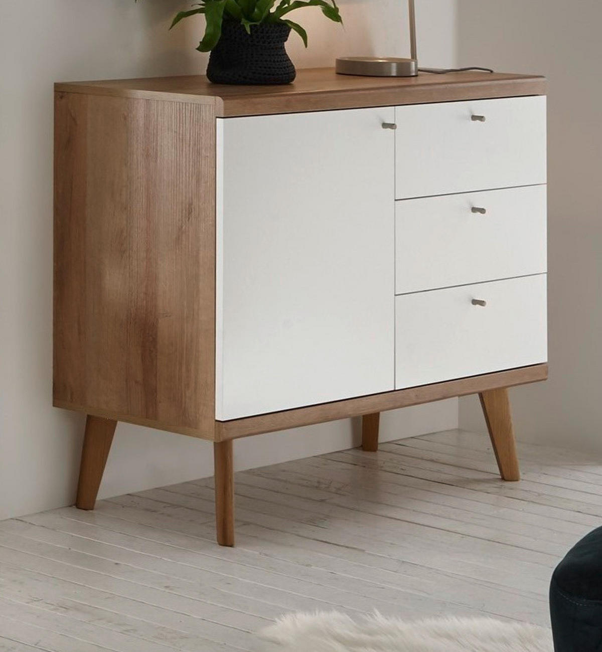 SIDEBOARD weiß, Eiche Riviera, Kommode skandinavisch, 107 x 83 cm - Eichefarben/Weiß, Holz/Holzwerkstoff (107/83/40cm) - Furn.Design