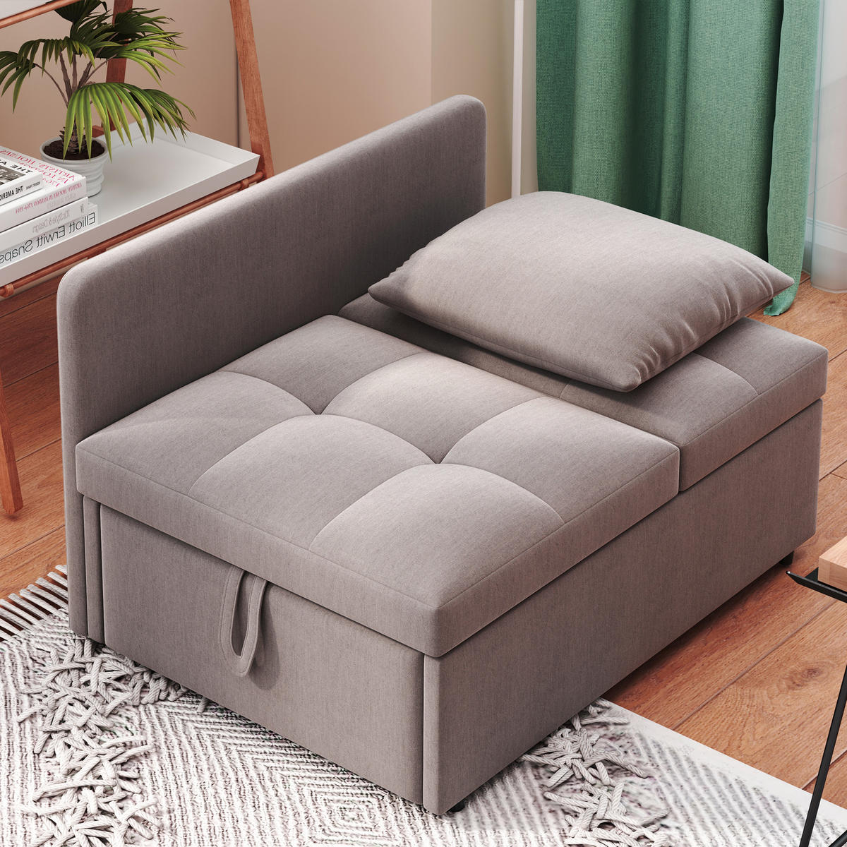 SCHLAFSOFA 3in1 Leinen - Grau, Textil (177/65/68cm)