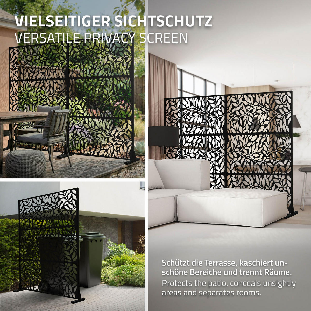 METALL-SICHTSCHUTZ Firenze 120x180 cm Schwarz aus Stahl - Schwarz, Metall (120/183cm) - ML-DESIGN
