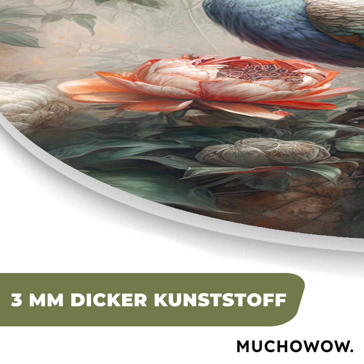 WANDBILD Pfau - Pfauenfedern - Vogel - Dschungel - Blumen 40x60 cm - Smaragdgrün, Kunststoff (40/60cm) - MuchoWow