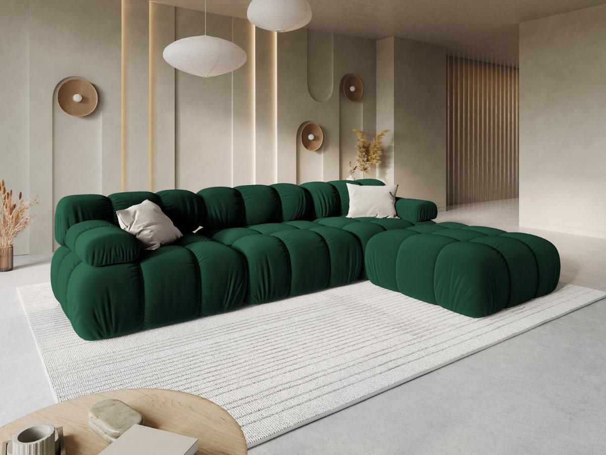 MODULARES-SOFA Bellis aus Samt flaschengrün 3 Sitzplätze - Grün, Textil (94/63/282cm) - Micadoni