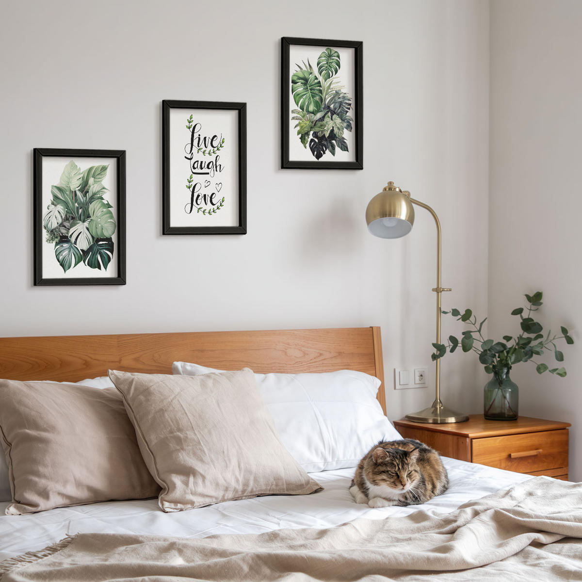 WANDBILDER 3er-Set - 20x30 cm Schwarzer Rahmen - Blattpflanzen leben, lachen, lieben - Schwarz, Kunststoff (20/30cm) - ArtPrintCave