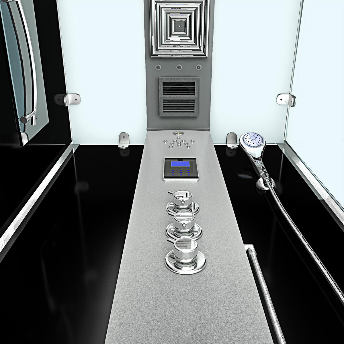 DAMPFDUSCHE Duschkabine D38-13L3-EC sw 90x90 - Schwarz, Glas/Kunststoff (90/90/218cm) - AcquaVapore by Sandra Jentho