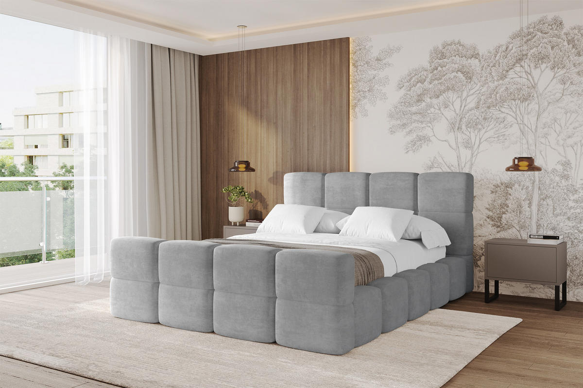 POLSTERBETT mit Bettkasten und Lattenrost, Bett mit Kopfteil, Boxbett ohne Matratze, Doppelbett mit Stauraum - NATA-Z 120x200 Grau - Anthrazit, Holzwerkstoff/Textil (120/200cm) - ALTDECOR