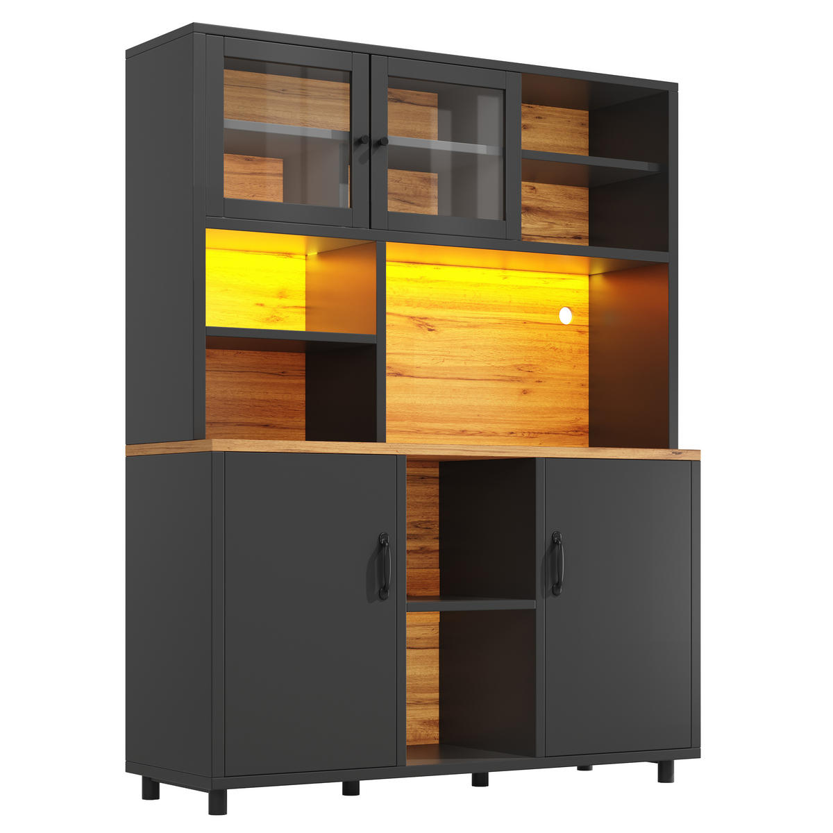 BUFFETSCHRANK Schwarz 140/40/185 cm - Schwarz, Holz (140/185/40cm) - PANGIVO