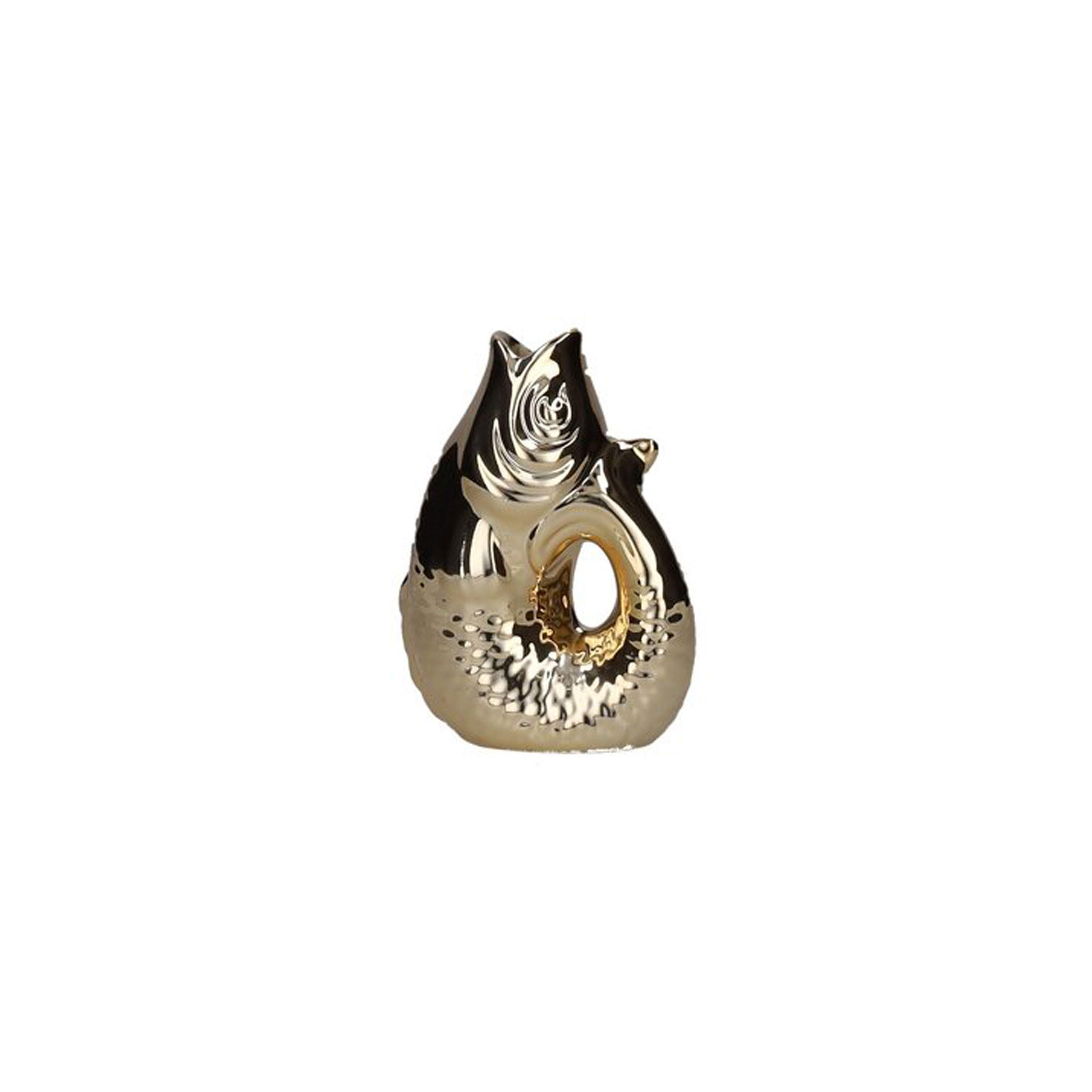 VASE Monsieur Carafon XS, Fisch-Form, Steingut, Gold, 13 cm - Goldfarben, Keramik (13cm) - Gift Company