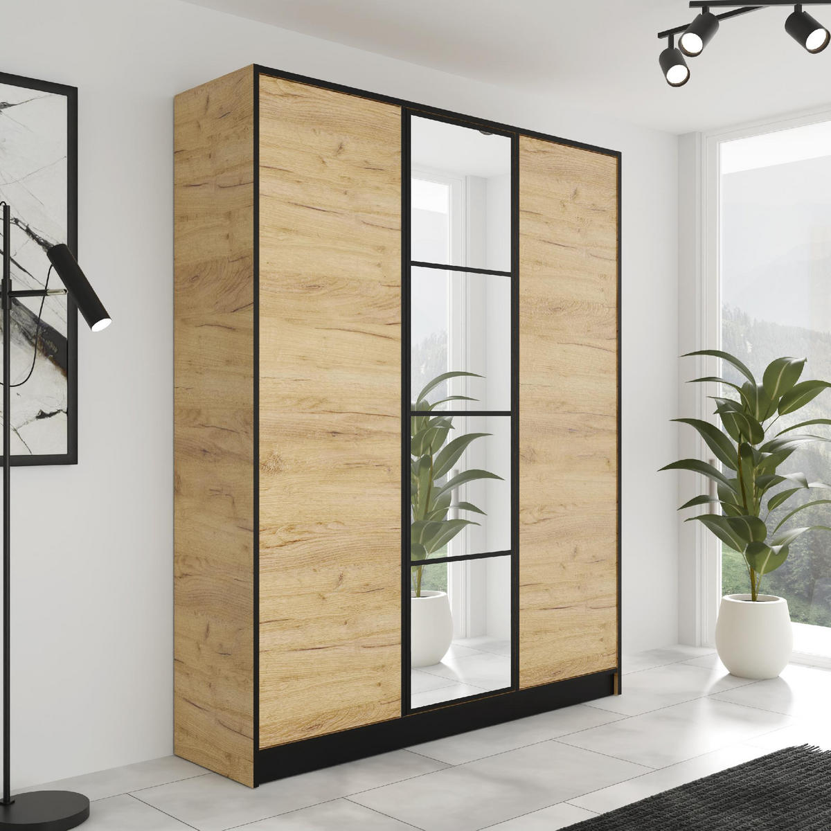 KLEIDERSCHRANK EDEN 3-Türen v1 - 156,4x205x39 cm- Eiche Craft Gold - Honigeiche, Holzwerkstoff (156.4/205/39cm) - Kier Furniture