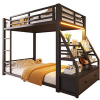 ETAGENBETT 90/200 cm aus Metall und Holz mit LED-Beleuchtung und 2 Stoffschubladen Schwarz - Schwarz, Holz (90/200cm) - Modenvie