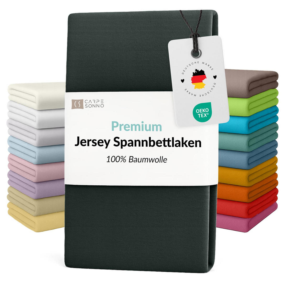 MAKO-JERSEY-BETTLAKEN 180x200 - 200x200 Feine Spannbettlaken aus 100% Baumwolle, Spannbetttuch Laken Uni Anthrazit - Anthrazit, Textil (200/200cm) - Carpe Sonno