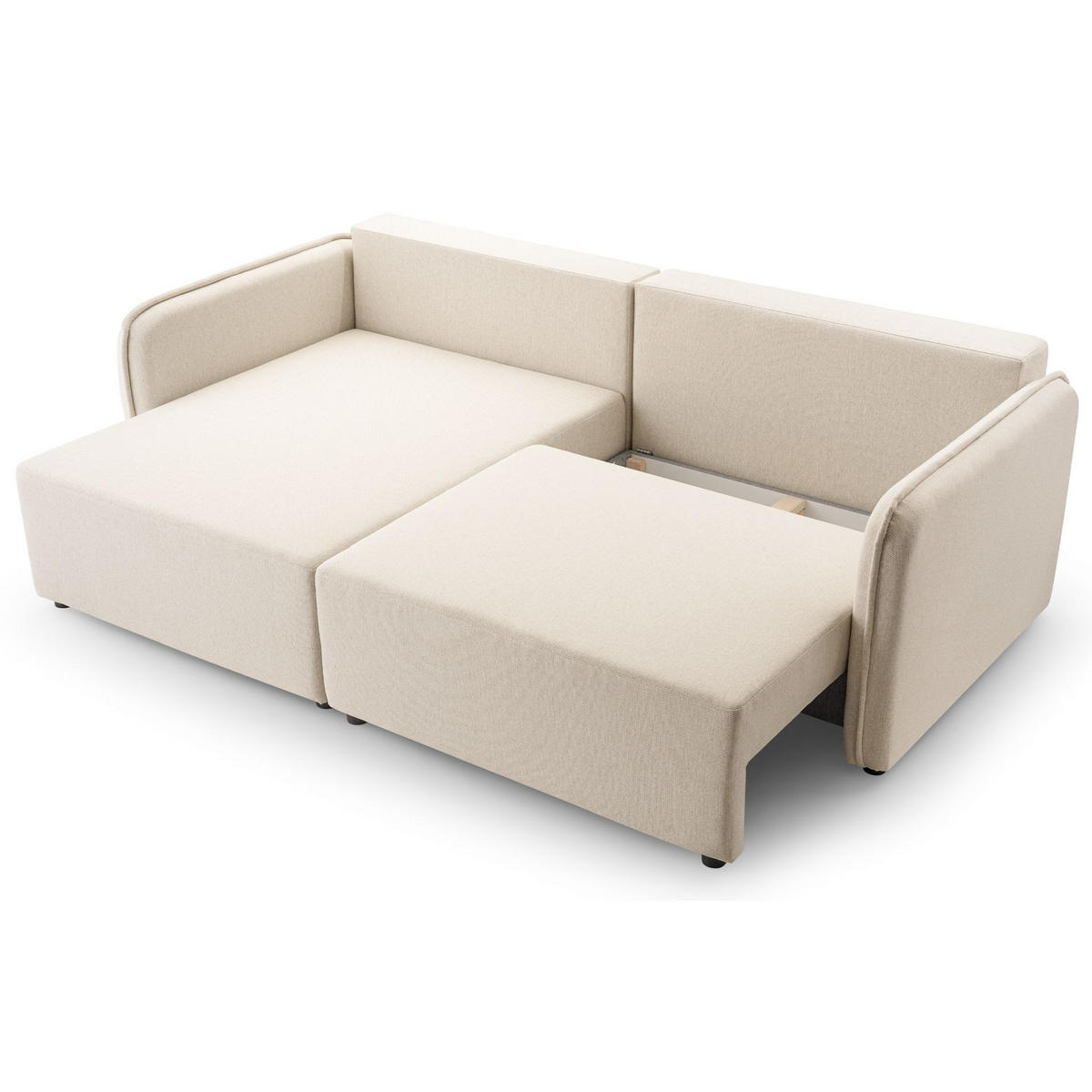 ECKSOFA Kassian, Hellbeige Strukturstoff, linksseitig - Ecru/Schwarz, Kunststoff/Textil (227/147cm) - Selsey