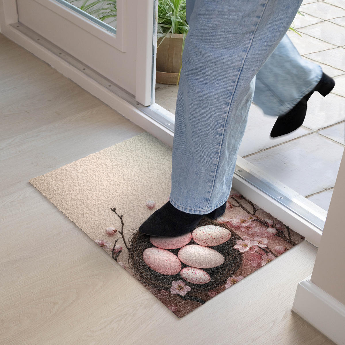 FUSSMATTE Rosa - Blüten - Eier 60x40 cm - Hellrosa, Kunststoff (40/60cm) - MuchoWow