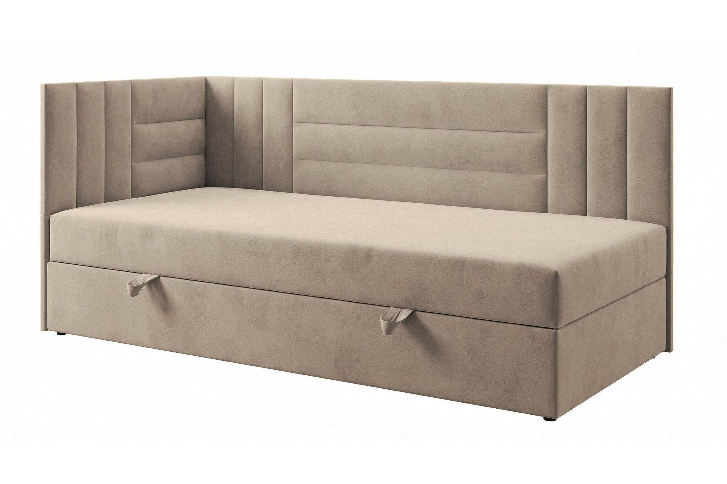 BOXBETT KAYA 100/200 in Velours Beige H4 links - Beige, Holz/Holzwerkstoff (100/200cm) - Deine Möbel 24