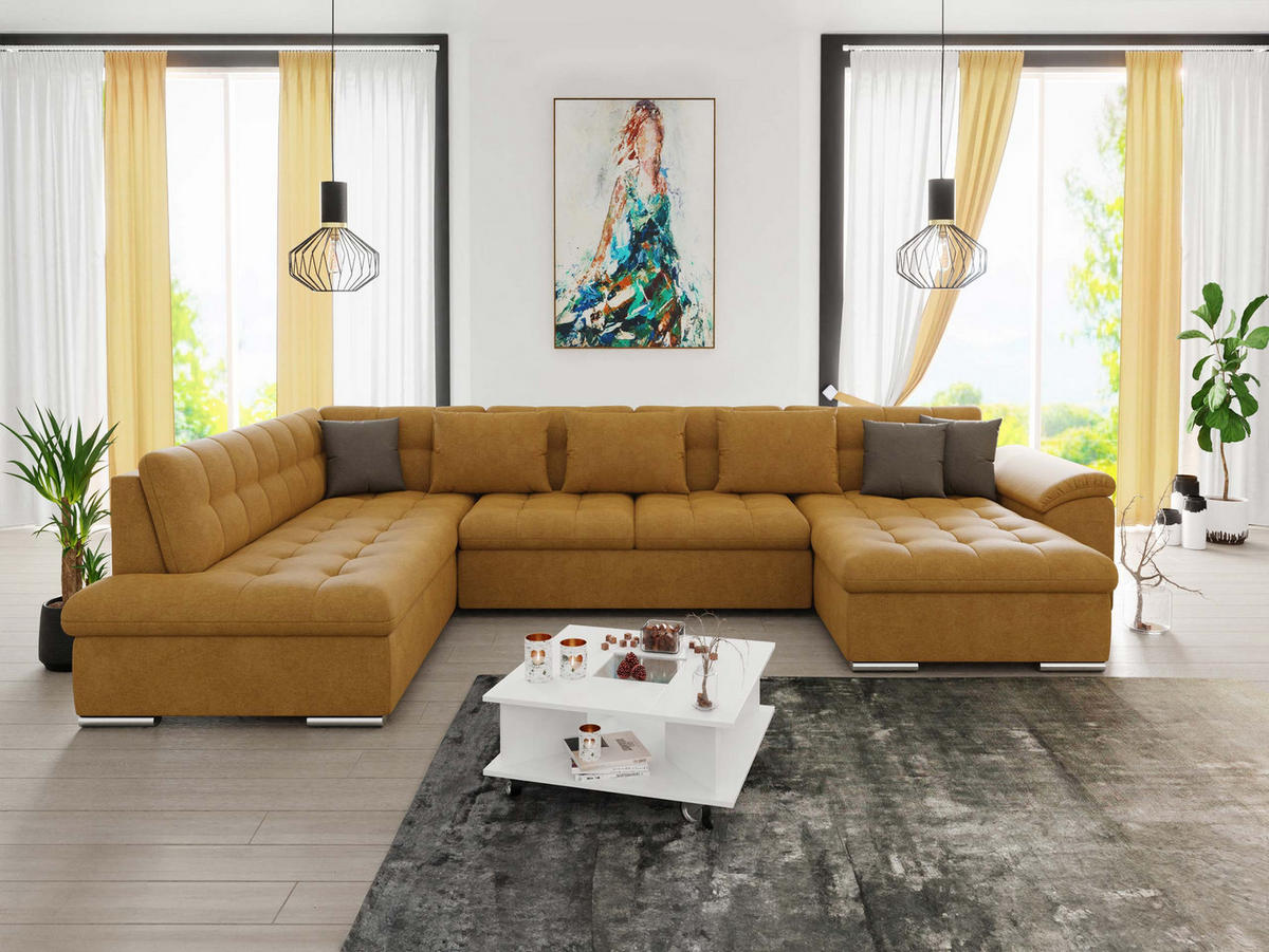 WOHNLANDSCHAFT Niko Bis, Seite: Rechts - Gelb, Holz/Textil (348/76/205cm) - MIRJAN24