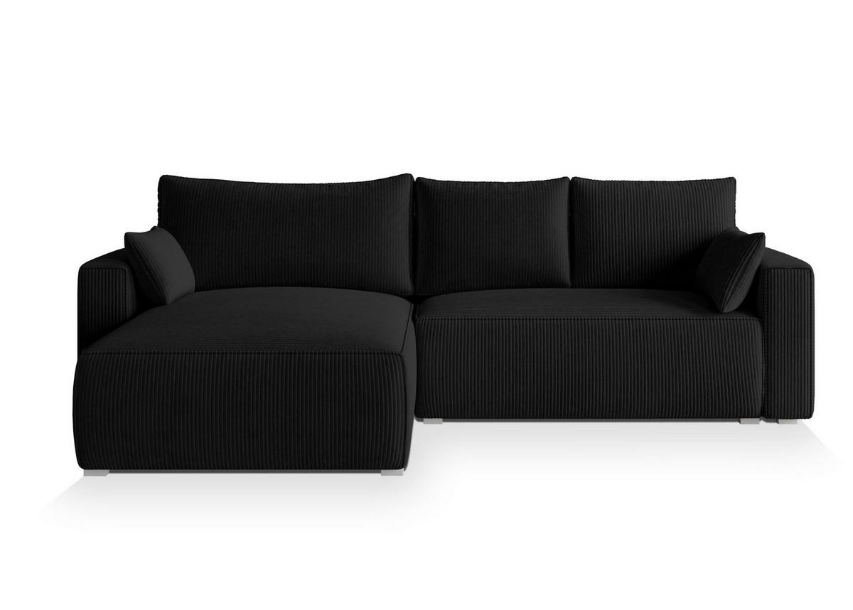 ECKSOFA FORIL P Schwarz Kordstoff mit Schlaffunktion - Schwarz, Holz (265/178cm) - MASSENO
