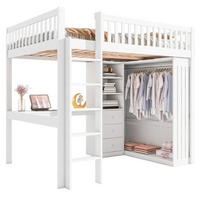 HOCHBETT 140/200 cm mit Schreibtisch, Kleiderschrank, 3 Schubladen und Treppe, Weiß - Weiß, Holzwerkstoff (140/200cm) - Redom